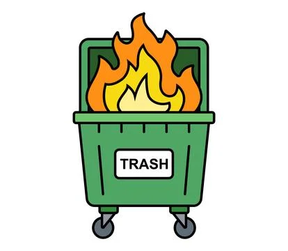 Burning waste bin. flat vector illustration. Stock Illustration
