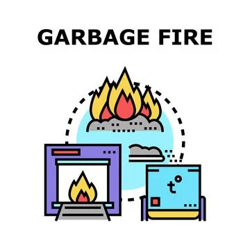 Burning waste creating pollution and environmental problems Illustration