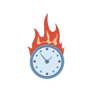 Burning watch vector flat illustration isolated on white background. Deadline Stock Illustration