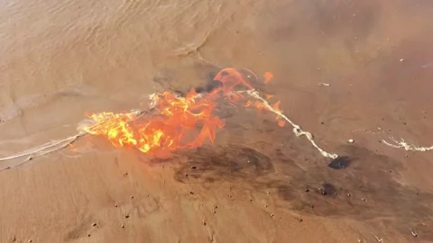 Burning Water on the Beach Stock Footage 315036367