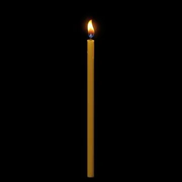 Burning wax candle 3D vector illustration, realistic thin long glowing lit Illustrazione stock