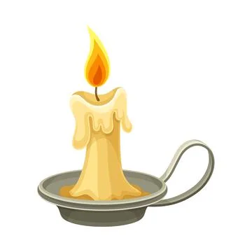 Burning wax candle on candlestick. Magic object cartoon vector illustration Stock Illustration