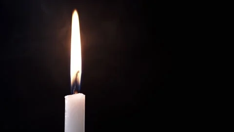 Burning Wax Candle in Cloud of Thick Smoke on Black Background, Close up Stock Footage 312013274