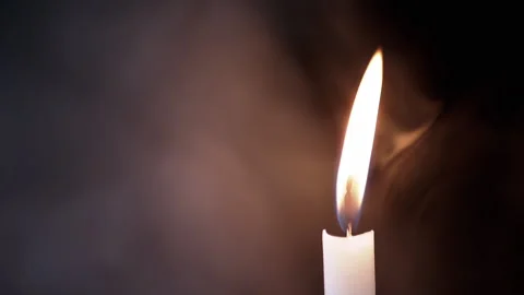 Burning Wax Candle in Cloud of Thick Smoke on Black Background, Close up Stock-Footage 312013476