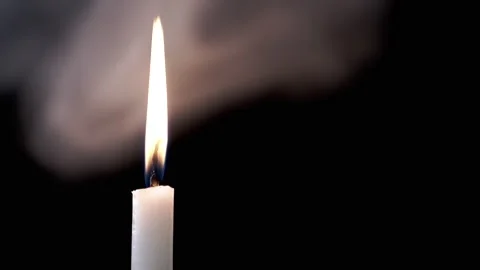 Burning Wax Candle in Cloud of Thick Smoke on Black Background, Close up Stock Footage 312013593