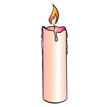Burning wax candle - vector full color picture. burning melted candle Stock Illustration