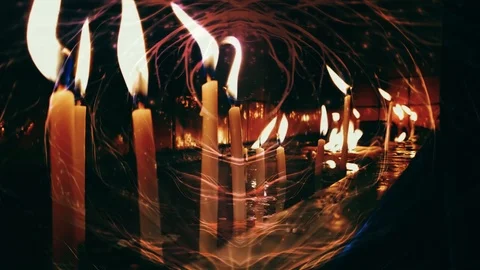 Burning wax candles. Abstract patterns. Magic ritual. Double exposure effect Stock Footage