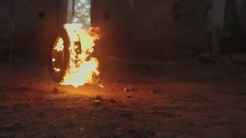 Burning wheel Stock Footage 69147461