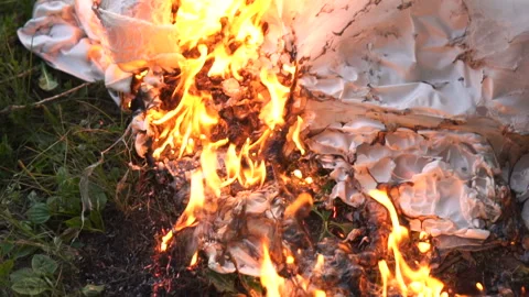 Burning white ghost on ground Stock Footage 96083820
