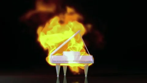 Burning white piano on a black background. Stock Footage 201222740