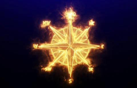 Burning wind rose on a navy background. Stock Illustration