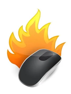 Burning wireless computer mouse isolated on white background 스톡 일러스트