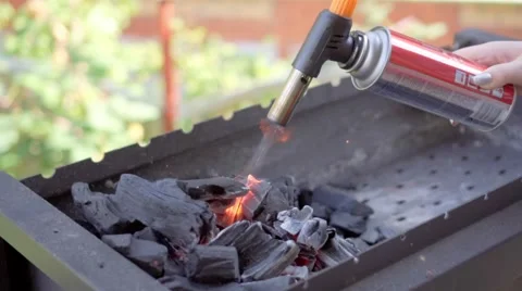 Burning wood in a brazier. Fire, flames. Grill or barbecue. Slo-mo Stock Footage 68736735
