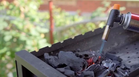 Burning wood in a brazier. Fire, flames. Grill or barbecue. Slo-mo Stock Footage 68736867