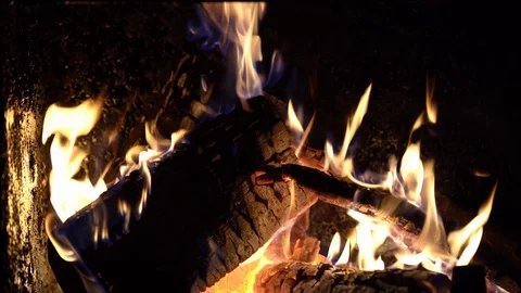 Burning wood fire in fireplace close-up. Stock Footage 123146712