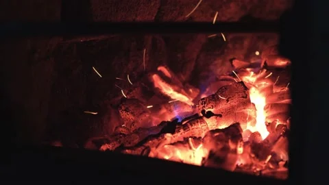 Burning wood in the fireplace close-up. Stock Footage 169715727