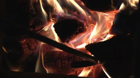 Burning wood in the fireplace close-up. Stock Footage 169943763