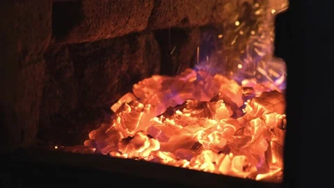 Burning wood in the fireplace close-up. Stock Footage 169944476