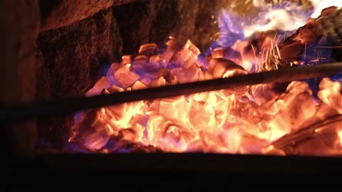 Burning wood in the fireplace close-up. Stock Footage 169944555