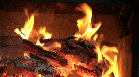Burning wood in fireplace  Stock Footage 651012