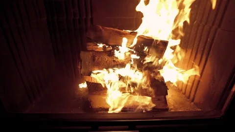 Burning Wood In The Fireplace Vídeo Stock 74649301