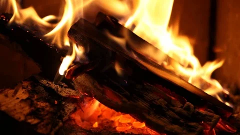 Burning Wood In The Fireplace Stock Footage 77377154