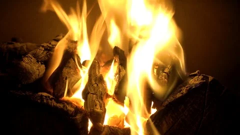 Burning Wood In The Fireplace Stock Footage 84138199