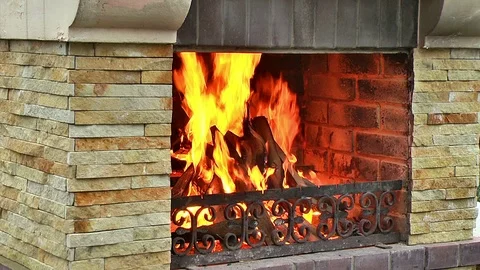 Burning Wood In The Fireplace Stock Footage 98553296