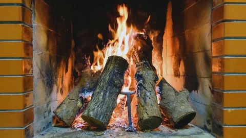 Burning wood in the fireplace Stock Footage 125007269