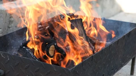 Burning wood in the gril Stock Footage 130817749