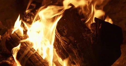 Burning Wood Log with Flames in Slow Motion Stock Footage 343544712