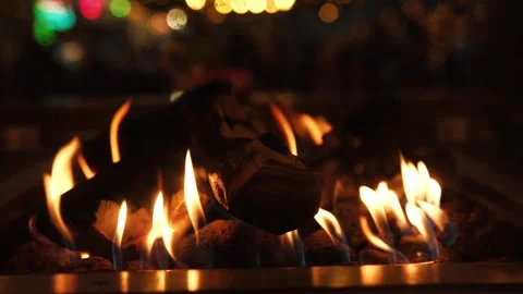 Burning Wood Logs Fire In Cozy Outdoor Patio Gas Heater Stock Footage 341575360