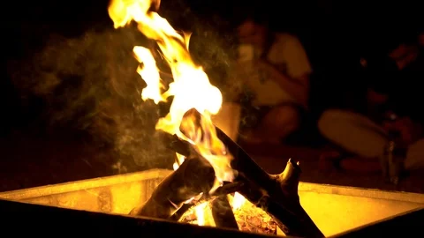 Burning wood at night Stock Footage 126785446