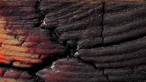 Burning wood texture. Close up. Time lapse. 스톡 동영상 145056189