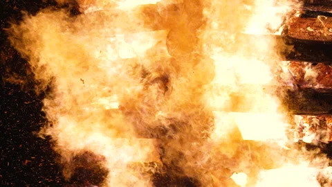Burning wooden tower, an Easter tradition in Austria, Slow Motion Stock Footage 316231835