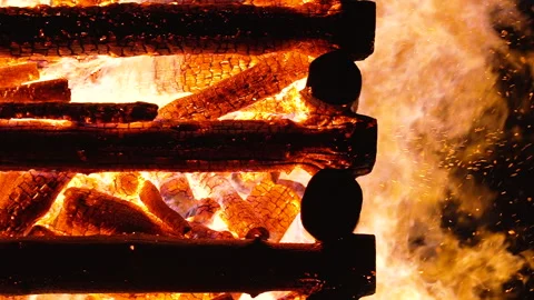 Burning wooden tower, an Easter tradition in Austria, Timelapse Stock Footage 316232670