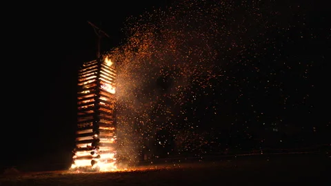 Burning wooden tower, an Easter tradition in Austria, Timelapse Video stock 316233242