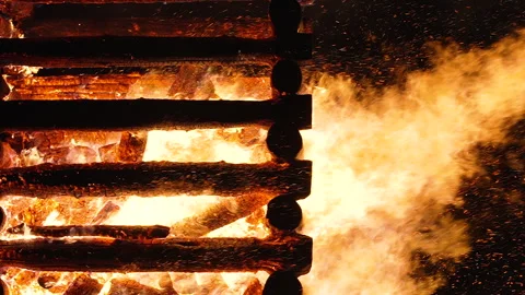 Burning wooden tower, an Easter tradition in Austria, Timelapse Stock Footage 316233669