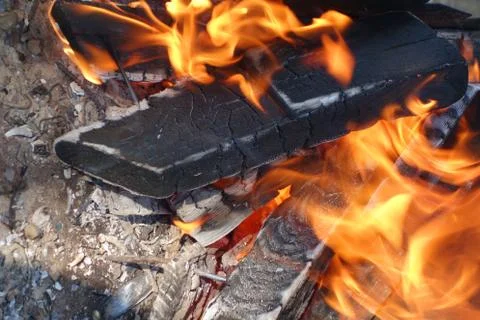 Burning woods in a brazier Stock Photos