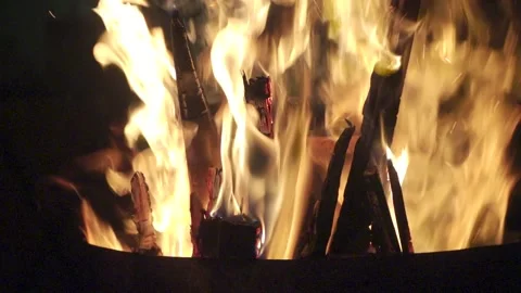 Burning woods in campfire close-up, Stock Footage 133775559