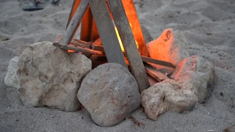 Burning woods in campfire close-up, Stock Footage 136857624