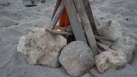 Burning woods in campfire close-up, Stock Footage 136858077