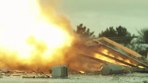 Burning wreckage after explosion Stock Footage 86650788