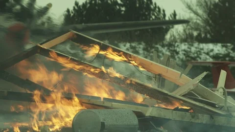 Burning Wreckage Stock Footage 87067214