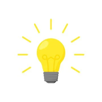 Burning yellow light bulb in flat style Stock Illustration