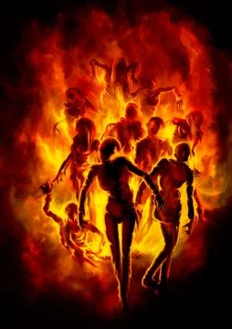 Burning zombies Stock Illustration