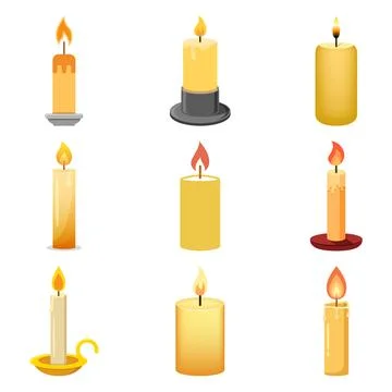 Burnining candle icon set collection in flat style. Candlelight vector illu.. Stock Illustration