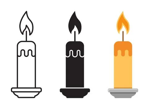 Burnining candle icon set collection in flat style. Candlelight vector illu.. Stock Illustration