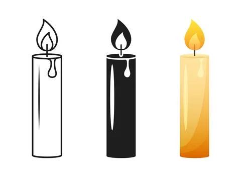 Burnining candle icon set collection in flat style. Candlelight vector illu.. Stock Illustration