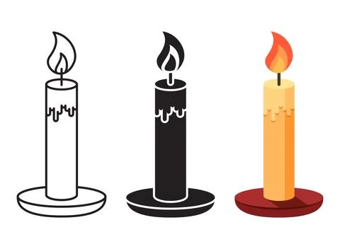 Burnining candle icon set collection in flat style. Candlelight vector illu.. Stock Illustration